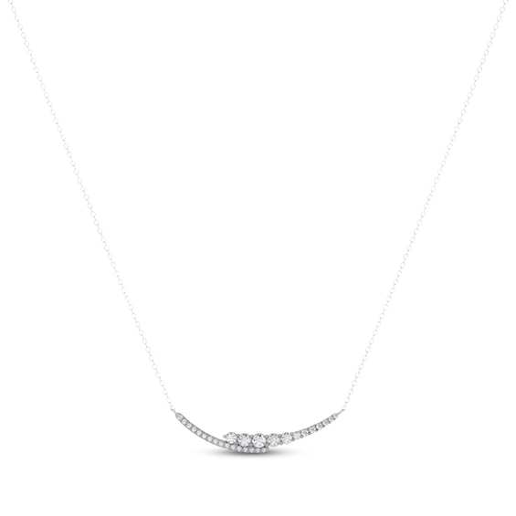 THE LEO Diamond Curved Bar Bypass Necklace 1/2 ct tw 14K White Gold 19"