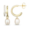 Thumbnail Image 3 of Kay Lab-Grown Diamonds Cultured Pearl Dangle Split J-Hoop Earrings 3/8 ct tw 10K Yellow Gold