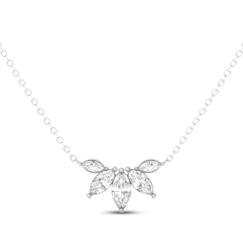 Main Image 1 of THE LEO Legacy Lab-Grown Diamond Marquise-Cut Five-Stone Necklace 1-1/2 ct tw 14K White Gold 19"