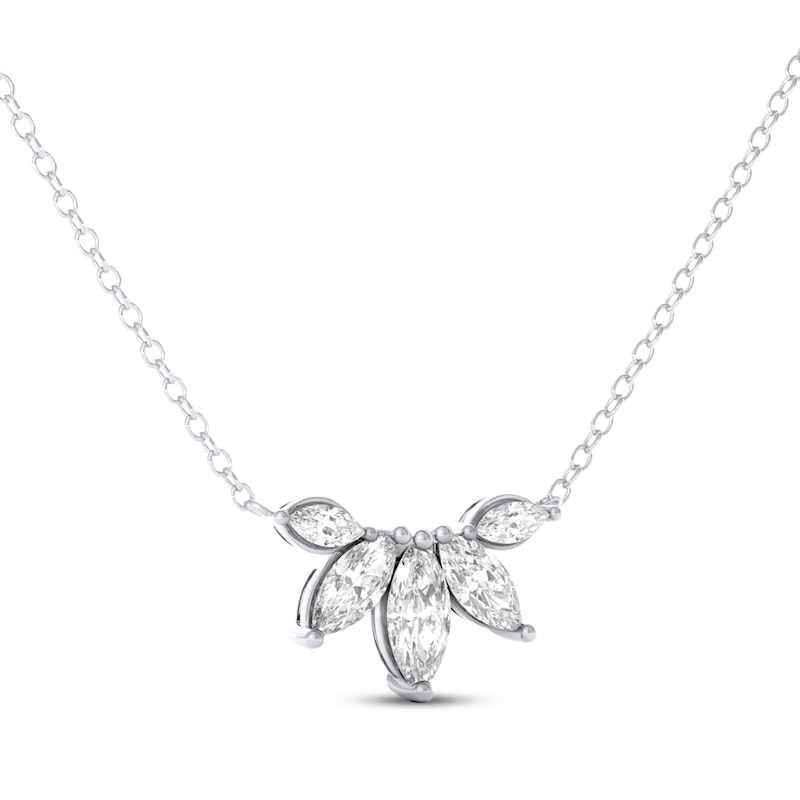 Main Image 2 of THE LEO Legacy Lab-Grown Diamond Marquise-Cut Five-Stone Necklace 1-1/2 ct tw 14K White Gold 19"