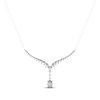Thumbnail Image 1 of THE LEO Legacy Lab-Grown Diamond Oval-Cut Dangle Chevron Necklace 1-1/4 ct tw 14K White Gold 19"