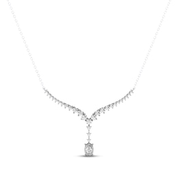 THE LEO Legacy Lab-Grown Diamond Oval-Cut Dangle Chevron Necklace 1-1/4 ct tw 14K White Gold 19"