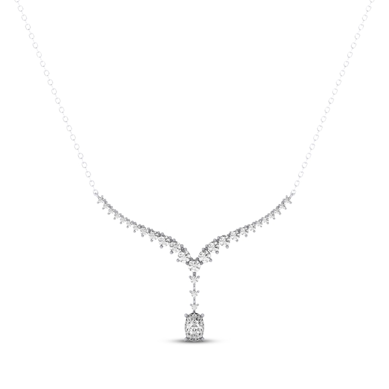Main Image 1 of THE LEO Legacy Lab-Grown Diamond Oval-Cut Dangle Chevron Necklace 1-1/4 ct tw 14K White Gold 19"
