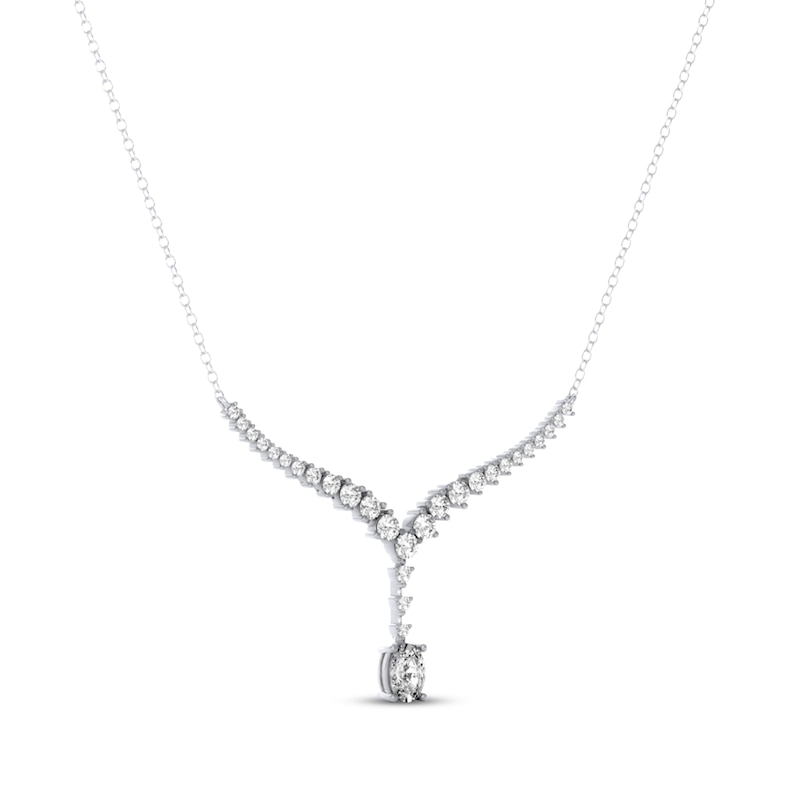 Main Image 2 of THE LEO Legacy Lab-Grown Diamond Oval-Cut Dangle Chevron Necklace 1-1/4 ct tw 14K White Gold 19"