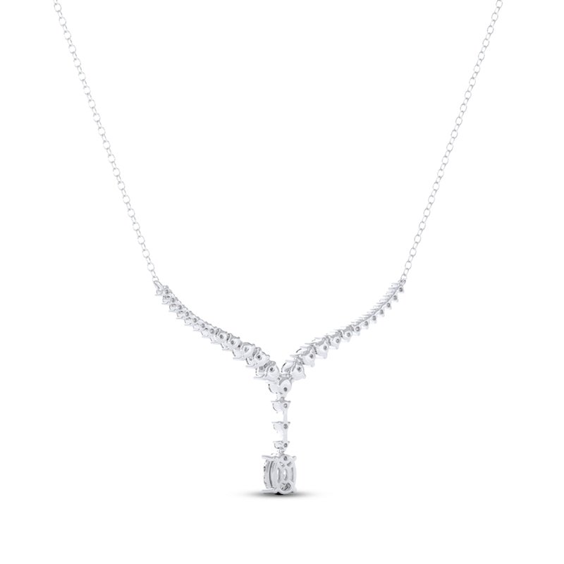 Main Image 3 of THE LEO Legacy Lab-Grown Diamond Oval-Cut Dangle Chevron Necklace 1-1/4 ct tw 14K White Gold 19"