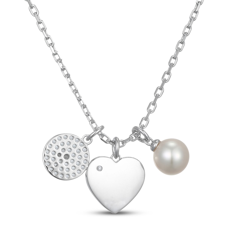 Main Image 3 of Cultured Pearl & White Lab-Created Sapphire Triple Charm Necklace Sterling Silver 18"