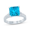 Thumbnail Image 1 of Monique Lhuillier Bliss Princess-Cut Blue Lab-Grown Diamond & White Lab-Grown Diamond Engagement Ring 2-1/3 ct tw 18K White Gold