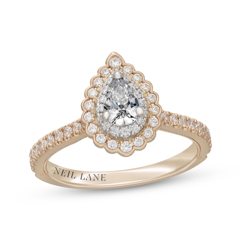 Main Image 1 of Neil Lane Pear-Shaped Diamond Scalloped Halo Engagement Ring 3/4 ct tw 14K Two-Tone Gold