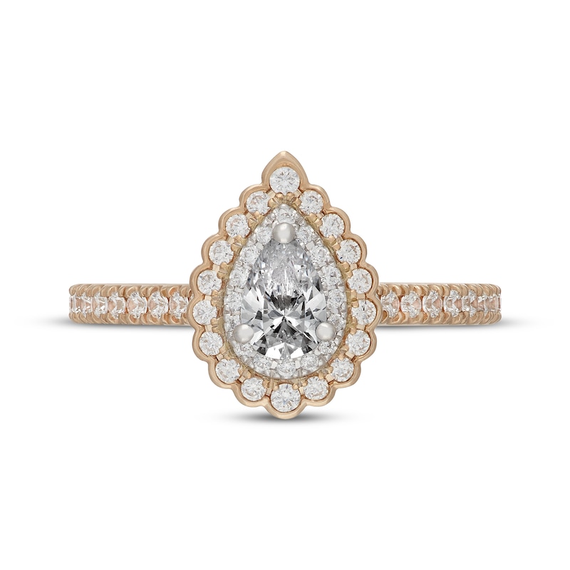 Main Image 3 of Neil Lane Pear-Shaped Diamond Scalloped Halo Engagement Ring 3/4 ct tw 14K Two-Tone Gold
