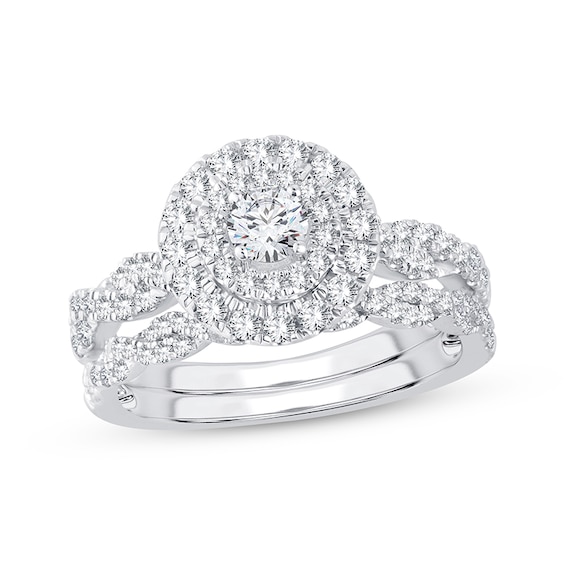 Now + Forever Round-Cut Diamond Double Halo Twist Bridal Set 1 ct tw 14K White Gold