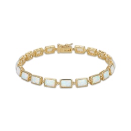 STUDIO BY KAY Baguette-Cut Lab-Created Opal Bracelet 24K Yellow Gold Vermeil Sterling Silver 7.25"