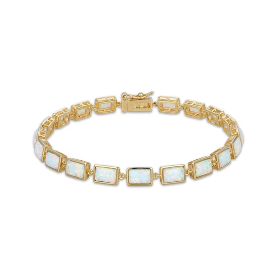 STUDIO BY KAY Baguette-Cut Lab-Created Opal Bracelet 24K Yellow Gold Vermeil Sterling Silver 7.25"