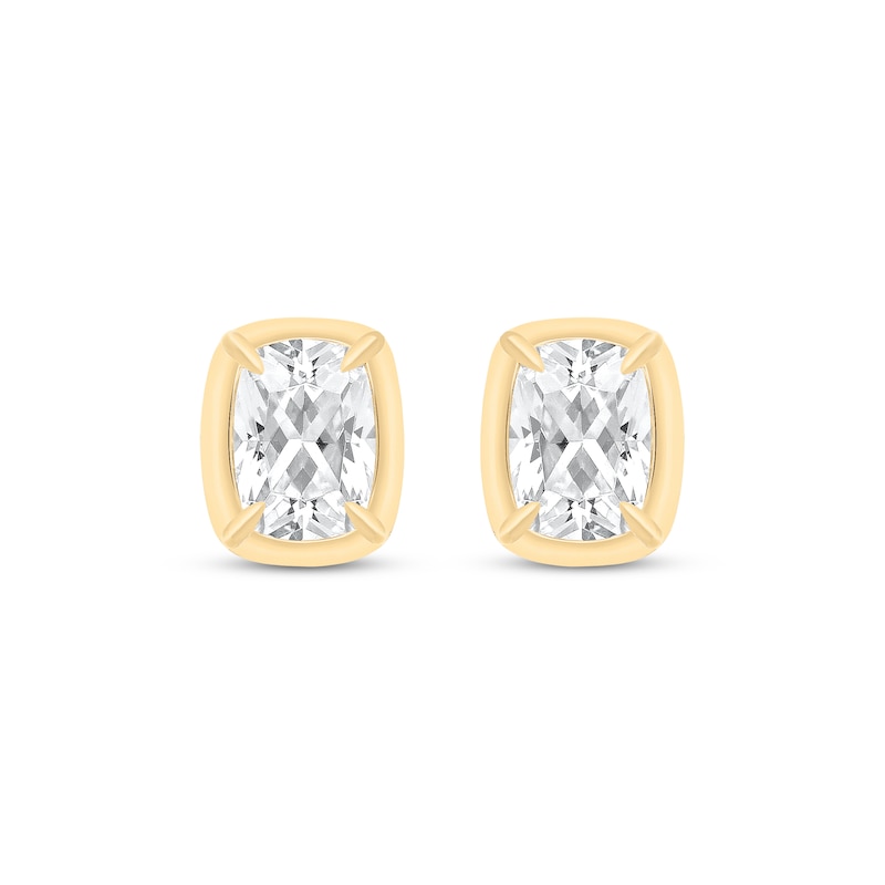 Main Image 2 of KAY Lab-Grown Diamonds Cushion-Cut Solitaire Stud Earrings 2 ct tw 10K Yellow Gold (F/SI2)