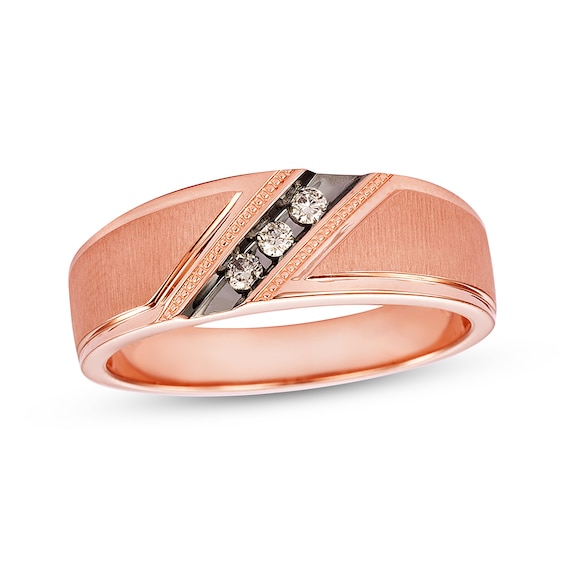Now + Forever Men's Brown Diamond Wedding Band 1/10 ct tw 10K Rose Gold
