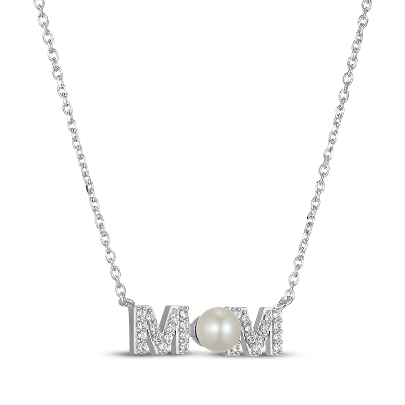 Main Image 2 of Cultured Pearl & White Lab-Created Sapphire "Mom" Necklace Sterling Silver 18"