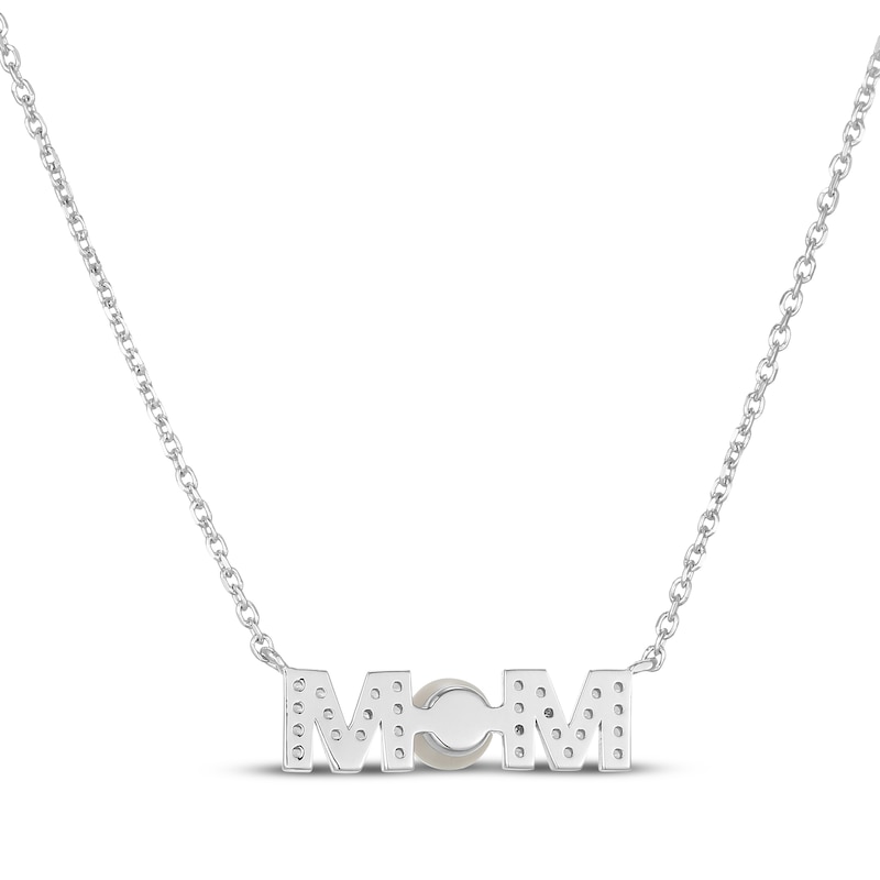 Main Image 3 of Cultured Pearl & White Lab-Created Sapphire "Mom" Necklace Sterling Silver 18"