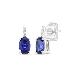 Oval-Cut Blue Lab-Created Sapphire & White Lab-Created Sapphire Stud Earrings Sterling Silver