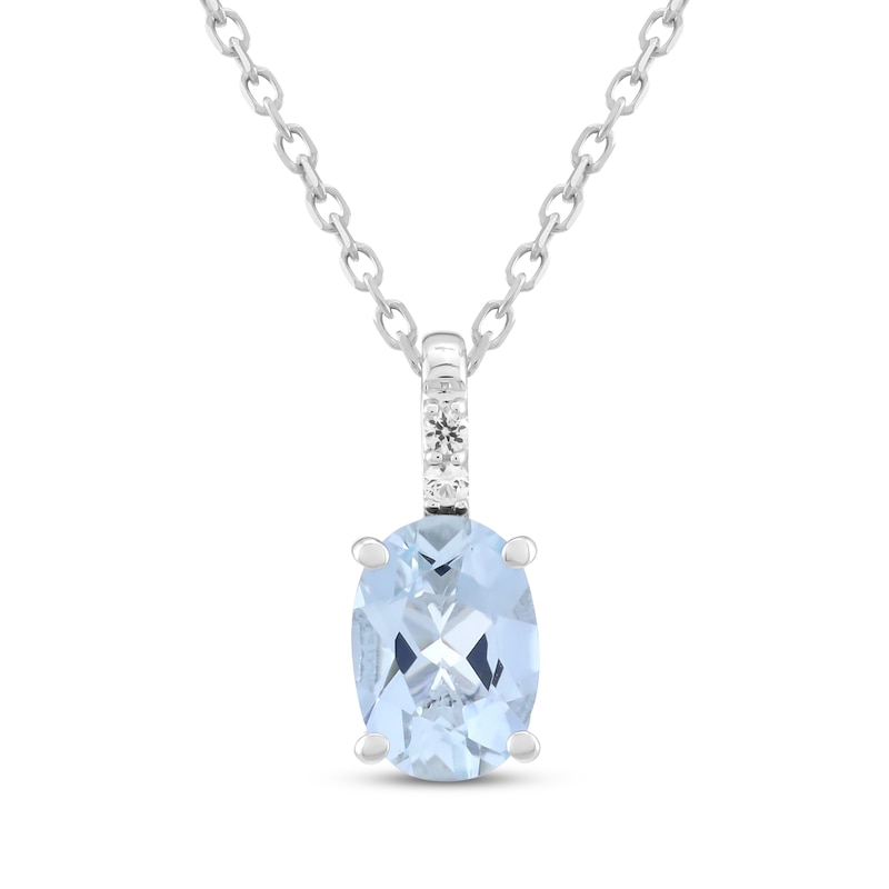 Main Image 1 of Oval-Cut Aquamarine & White Lab-Created Sapphire Necklace Sterling Silver 18"