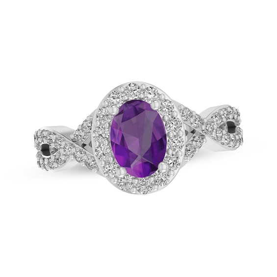Oval-Cut Amethyst & White Lab-Created Sapphire Halo Twist Ring Sterling Silver 18"
