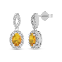 Oval-Cut Citrine & White Lab-Created Sapphire Halo Drop Earrings Sterling Silver