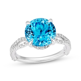 Limor Touchstone Swiss Blue Topaz & Diamond Engagement Ring 1/2 ct tw 14K White Gold