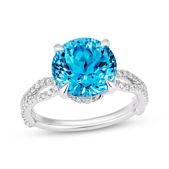 Limor Touchstone Swiss Blue Topaz & Diamond Engagement Ring 1/2 ct tw 14K White Gold