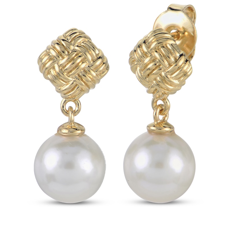 Main Image 1 of Cultured Pearl Woven Post Drop Earrings 10K Yellow Gold