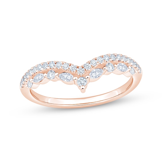 Now + Forever Lab-Grown Diamonds Marquise & Round-Cut Contoured Anniversary Ring 1/3 ct tw 14K Rose Gold