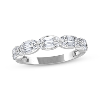 Lab-Grown Diamonds Round & Baguette-Cut Anniversary Ring 1/2 ct tw 10K White Gold