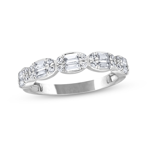 Lab-Grown Diamonds Round & Baguette-Cut Anniversary Ring 1/2 ct tw 10K White Gold