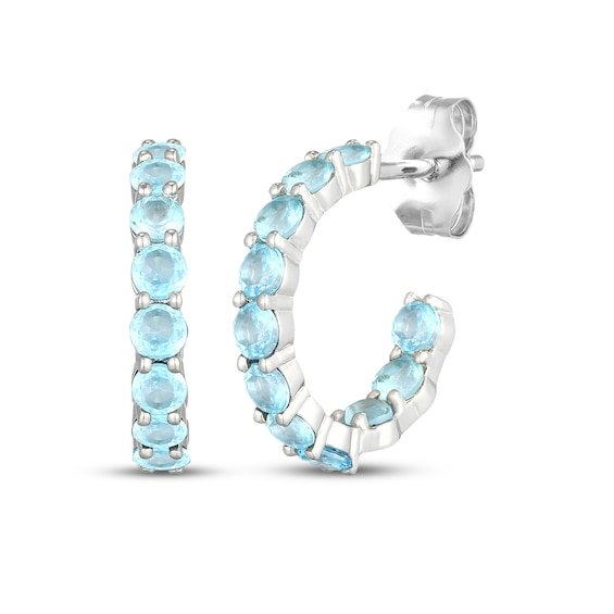 Swiss Blue Topaz Inside-Out J Hoop Earrings Sterling Silver