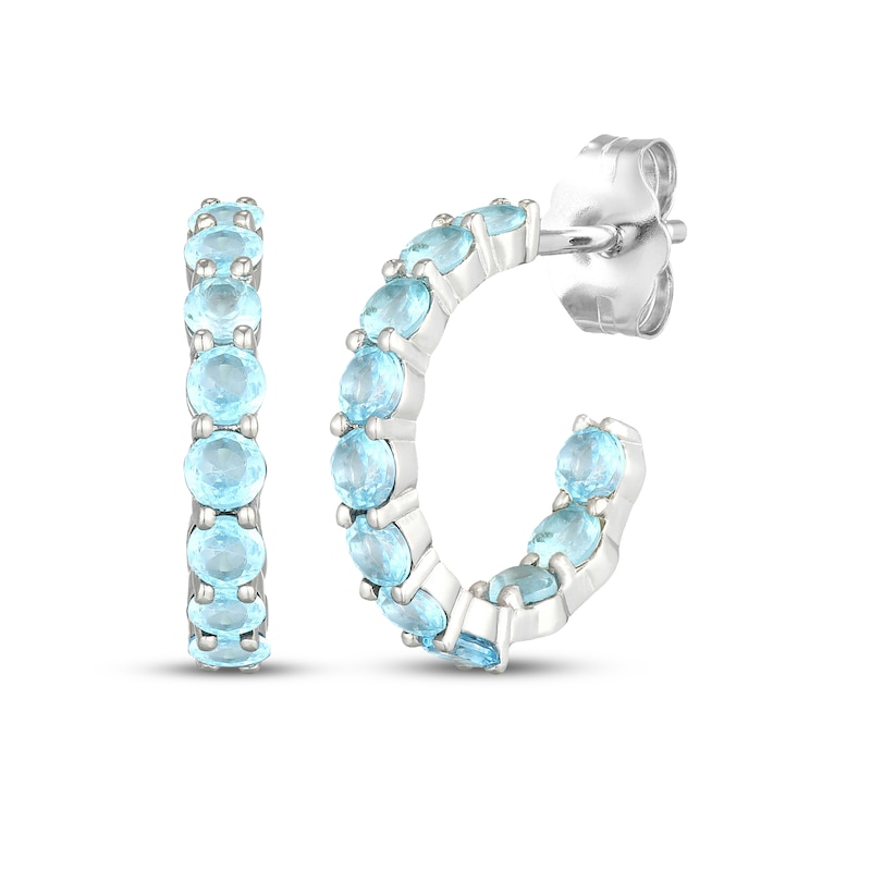 Main Image 1 of Swiss Blue Topaz Inside-Out J Hoop Earrings Sterling Silver