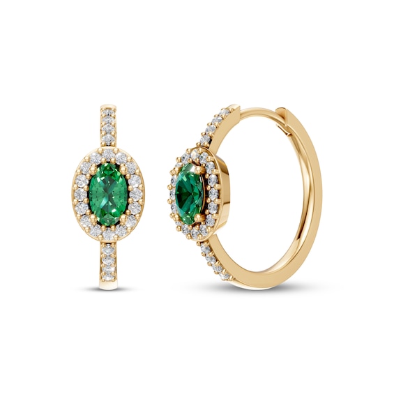 KAY Lab-Grown Diamonds & Oval-Cut Natural Emerald Hoop Earrings 1/5 ct tw 10K Yellow Gold