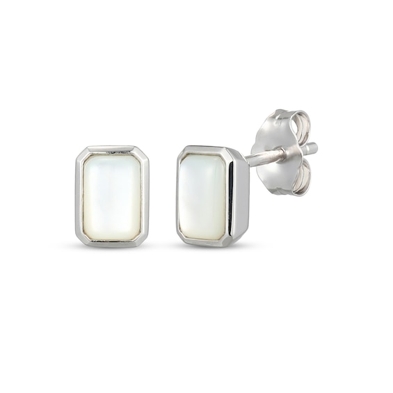 Octagon-Cut Natural Mother-of-Pearl Stud Earrings Sterling Silver