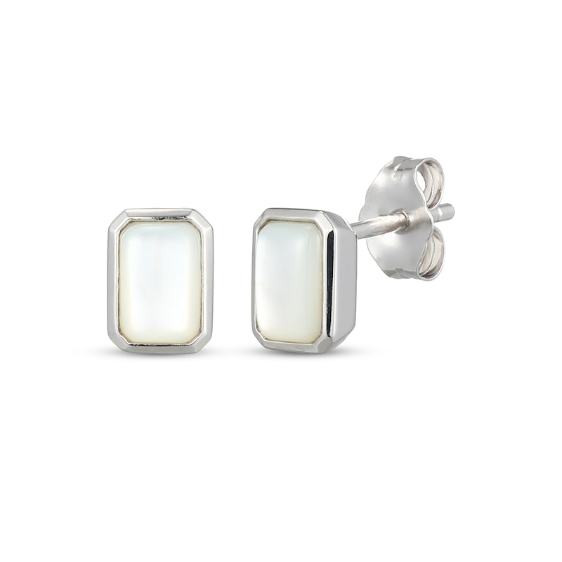 Main Image 1 of Octagon-Cut Natural Mother-of-Pearl Stud Earrings Sterling Silver