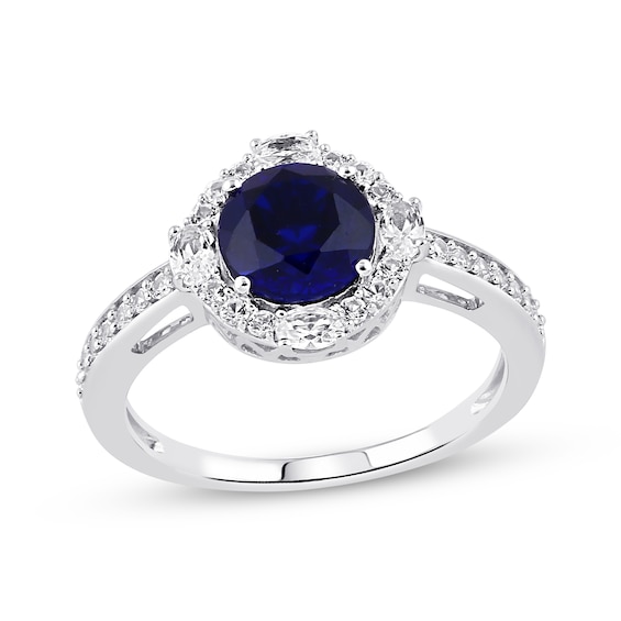 Round & Oval-Cut Blue & White Lab-Created Sapphire Halo Ring Sterling Silver