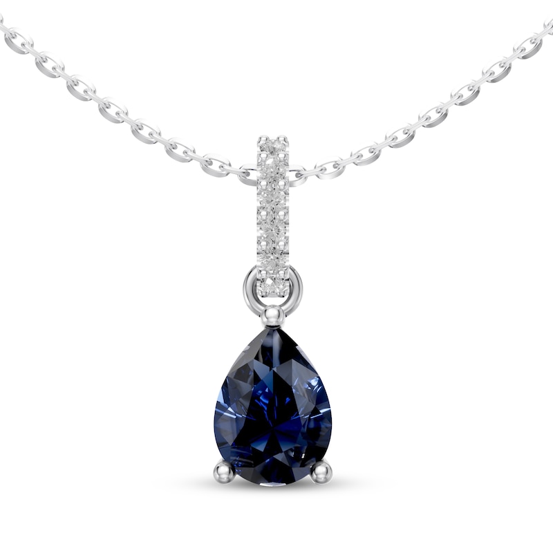 Main Image 1 of KAY Lab-Grown Diamonds Pear-Shaped Blue Lab-Created Sapphire Necklace 1/20 ct tw 10K White Gold 18"