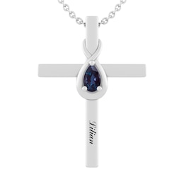Pear Birthstone Teardrop Cross Necklace (1 Stone and Line)