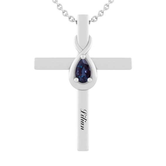 Pear Birthstone Teardrop Cross Necklace (1 Stone and Line)