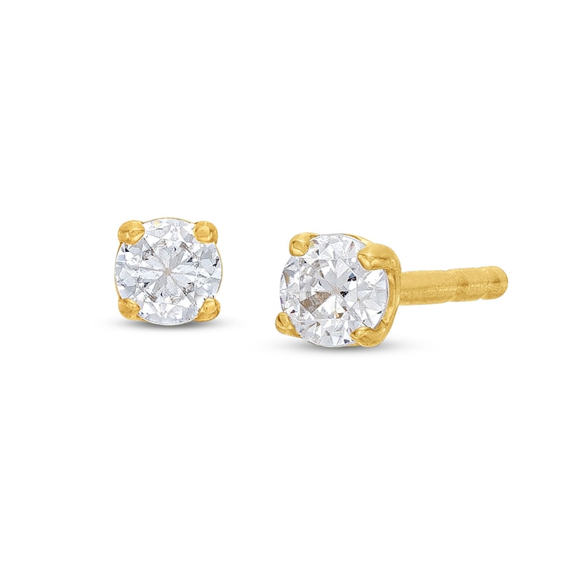 Main Image 1 of Solitaire Diamond Earrings 1/10 ct tw Round-cut 14K Yellow Gold (I/I2)