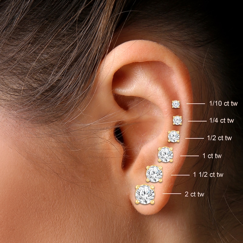 Main Image 4 of Solitaire Diamond Earrings 1/10 ct tw Round-cut 14K Yellow Gold (I/I2)