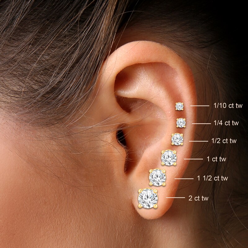 Main Image 5 of Diamond Solitaire Earrings 1 ct tw Round-cut 14K Yellow Gold (I/I2)