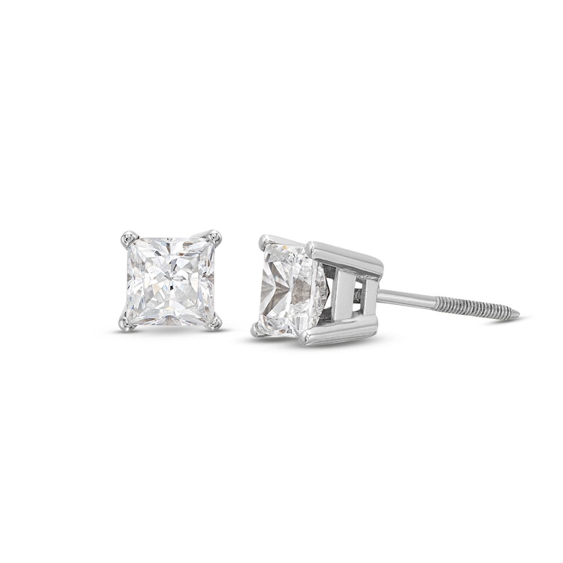 Main Image 1 of Diamond Solitaire Stud Earrings 1 ct tw Princess-cut 14K White Gold (I/I2)