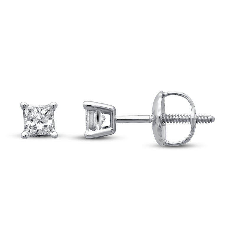 Main Image 1 of Certified Princess-cut Diamond Earrings 1/4 ct tw 18K White Gold (I/I1)
