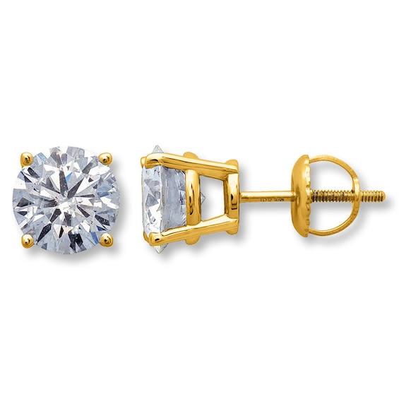 Diamond Solitaire Earrings 2 ct tw Round-cut 14K Yellow Gold (I/I2)