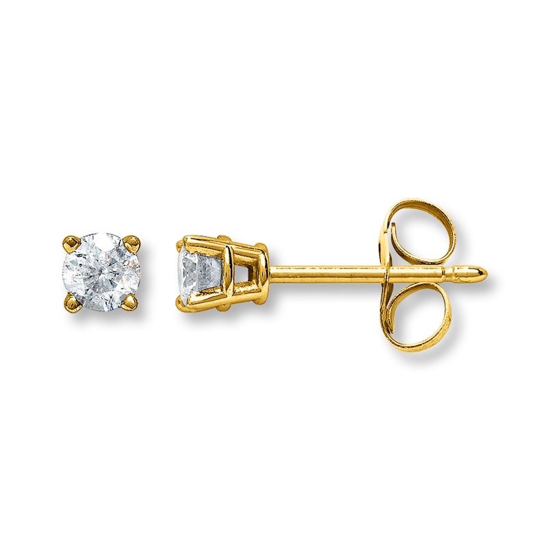 Diamond Solitaire Earrings 1/5 ct tw Round-cut 14K Yellow Gold (K/I2)