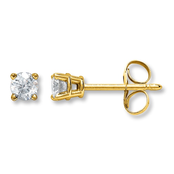 Diamond Solitaire Earrings 1/3 ct tw Round-cut 14K Yellow Gold (K/I2)
