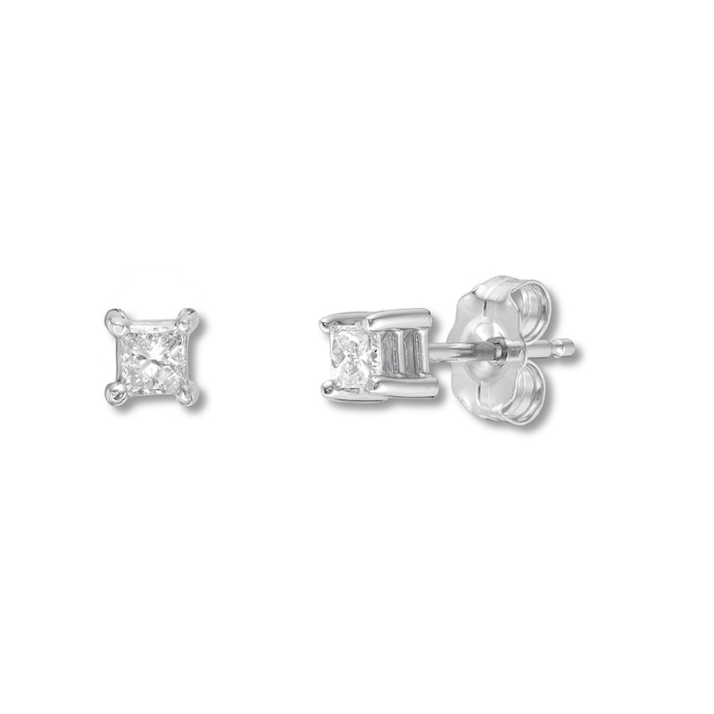 Diamond Solitaire Earrings 1/5 cttw Princess-cut 14K White Gold (I/I2)