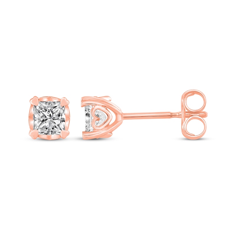 Main Image 3 of Diamond Earrings 1/2 ct tw Princess-cut 14K Rose Gold (I/I2)