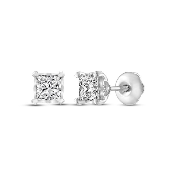 Diamond Solitaire Earrings 1 ct tw Princess-cut 14K White Gold (I/I2)